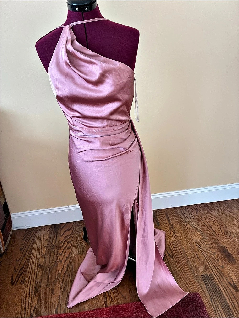 Lulus Tamaya Magenta Satin One-Shoulder Maxi Dress